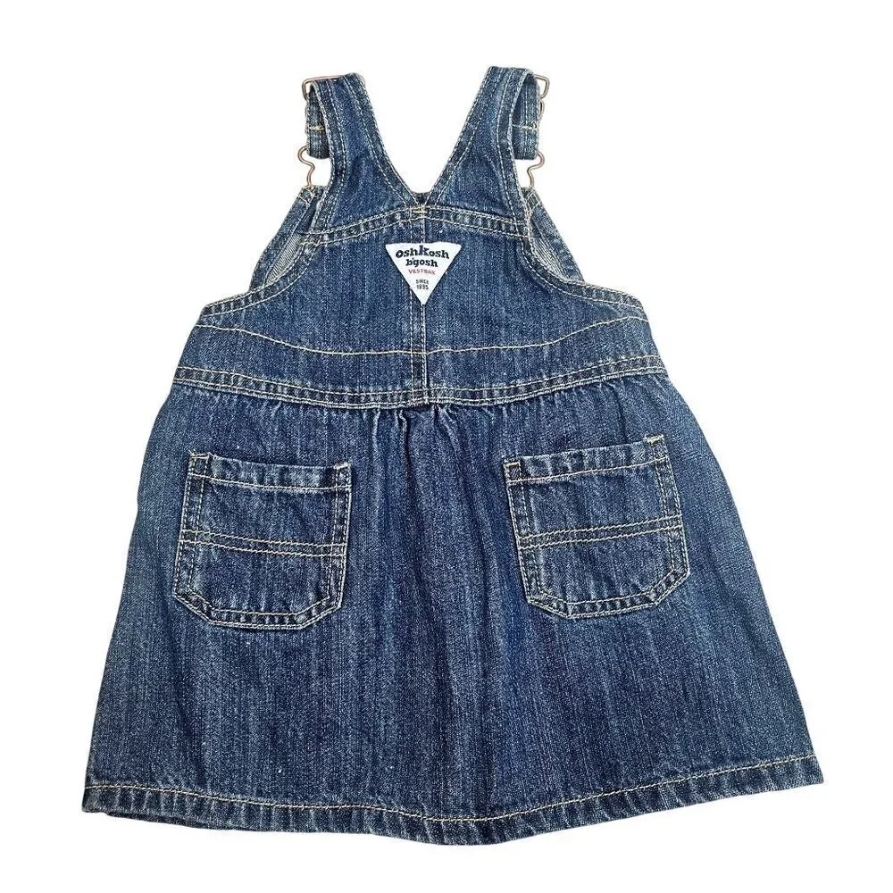 OshKosh Bgosh Baby Denim Bib Overall Skirt Size 12 Mos. 100% Cotton Adj Straps
